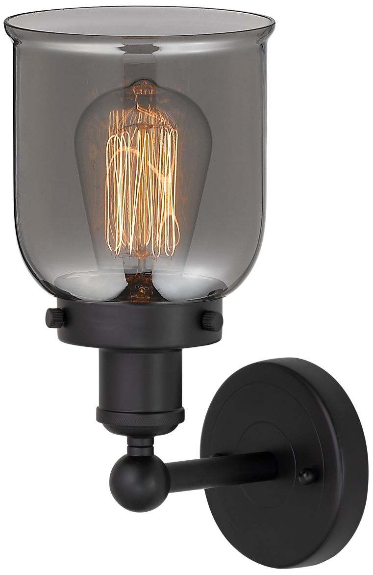 Image 3 Edison Small Bell 7" Matte Black Sconce w/ Plated Smoke Shade more views