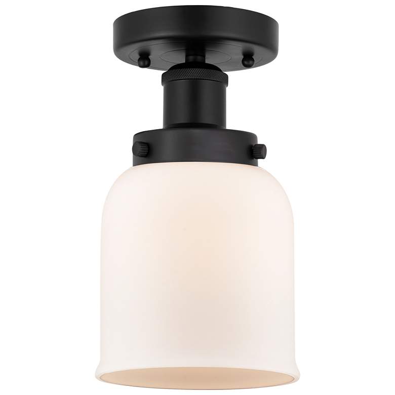 Image 1 Edison Small Bell 7" Matte Black Semi Flush Mount w/ Matte White Shade
