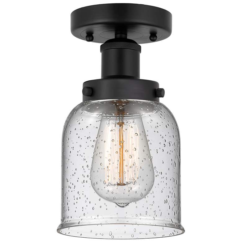 Image 1 Edison Small Bell 7" Matte Black Semi Flush Mount w/ Seedy Shade