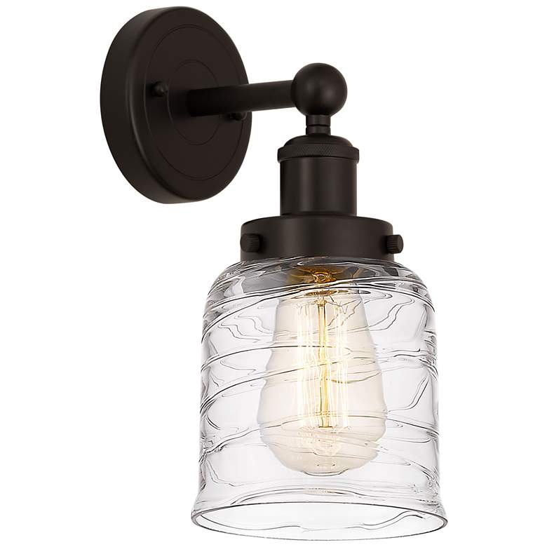 Image 1 Edison Small Bell 7" Oil Rubbed Bronze Sconce w/ Deco Swirl Shade