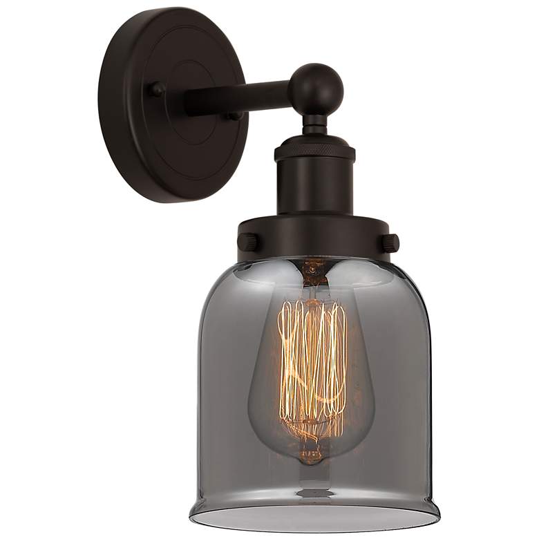 Image 1 Edison Small Bell 7" Oil Rubbed Bronze Sconce w/ Plated Smoke Shade