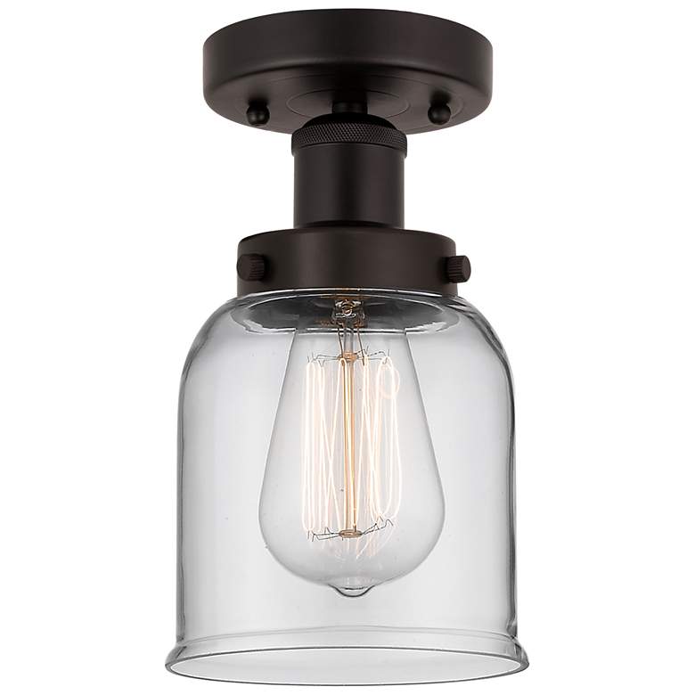 Image 1 Edison Small Bell 7" Oil Rubbed Bronze Semi Flush Mount w/ Clear Shade