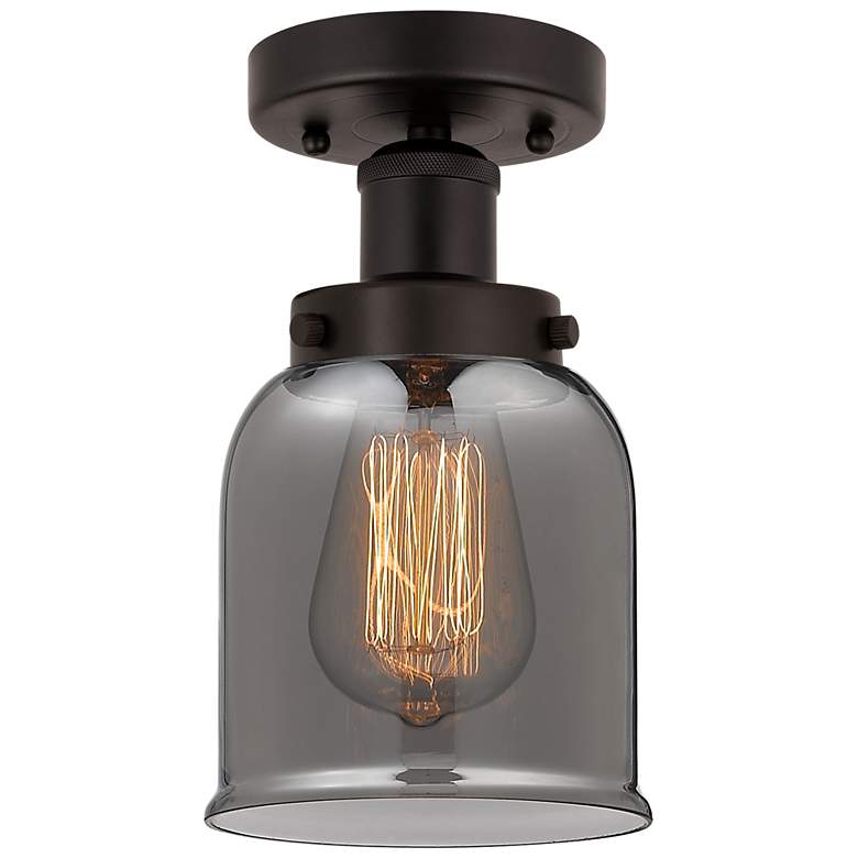 Image 1 Edison Small Bell 7" Oil Rubbed Bronze Semi Flush Mount w/ Smoke Shade