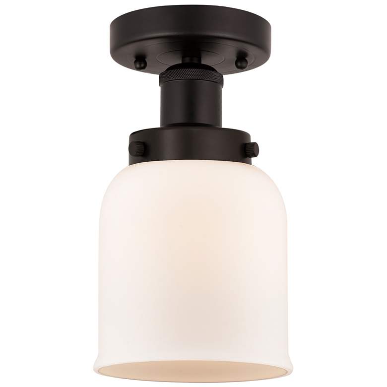 Image 1 Edison Small Bell 7" Oil Rubbed Bronze Semi Flush Mount w/ White Shade