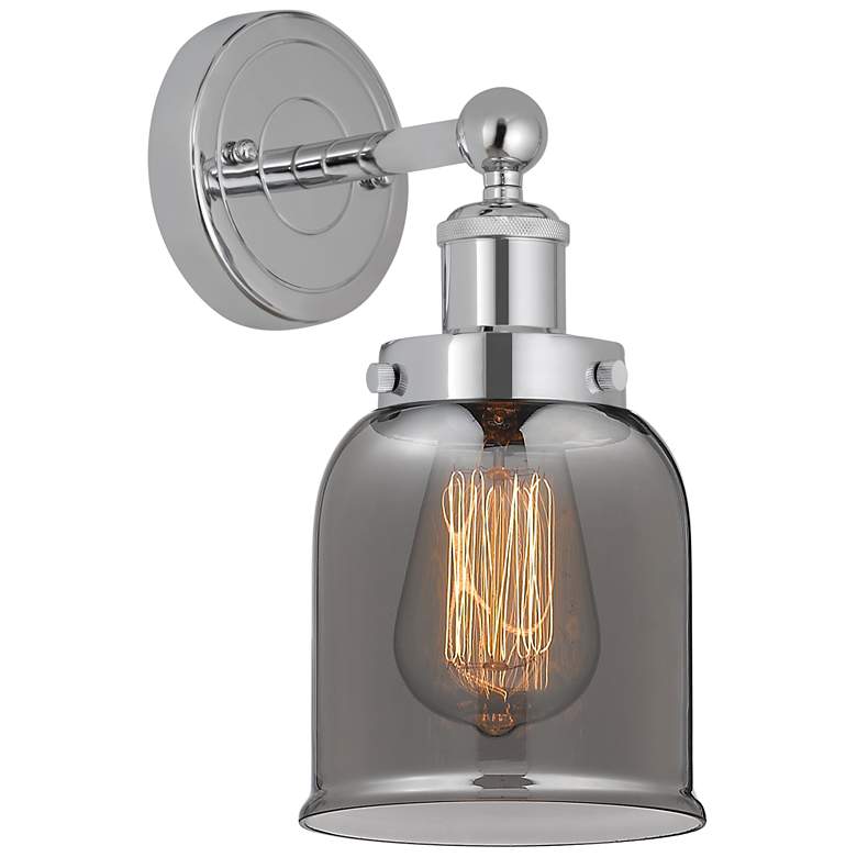 Image 1 Edison Small Bell 7" Polished Chrome Sconce w/ Plated Smoke Shade