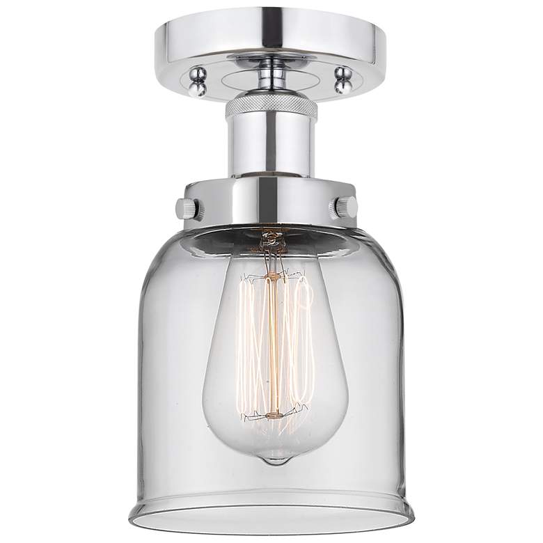 Image 1 Edison Small Bell 7" Polished Chrome Semi Flush Mount w/ Clear Shade