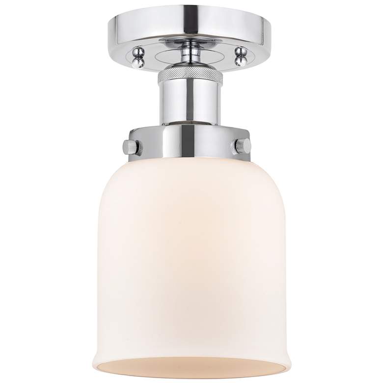 Image 1 Edison Small Bell 7" Polished Chrome Semi Flush Mount w/ Matte White S