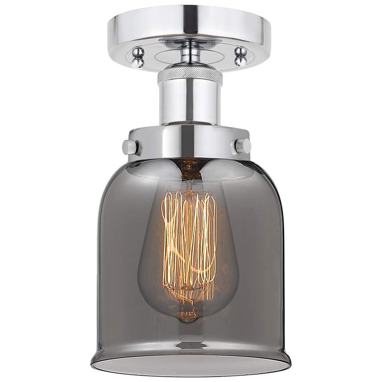 Image 1 Edison Small Bell 7" Polished Chrome Semi Flush Mount w/ Plated Smoke
