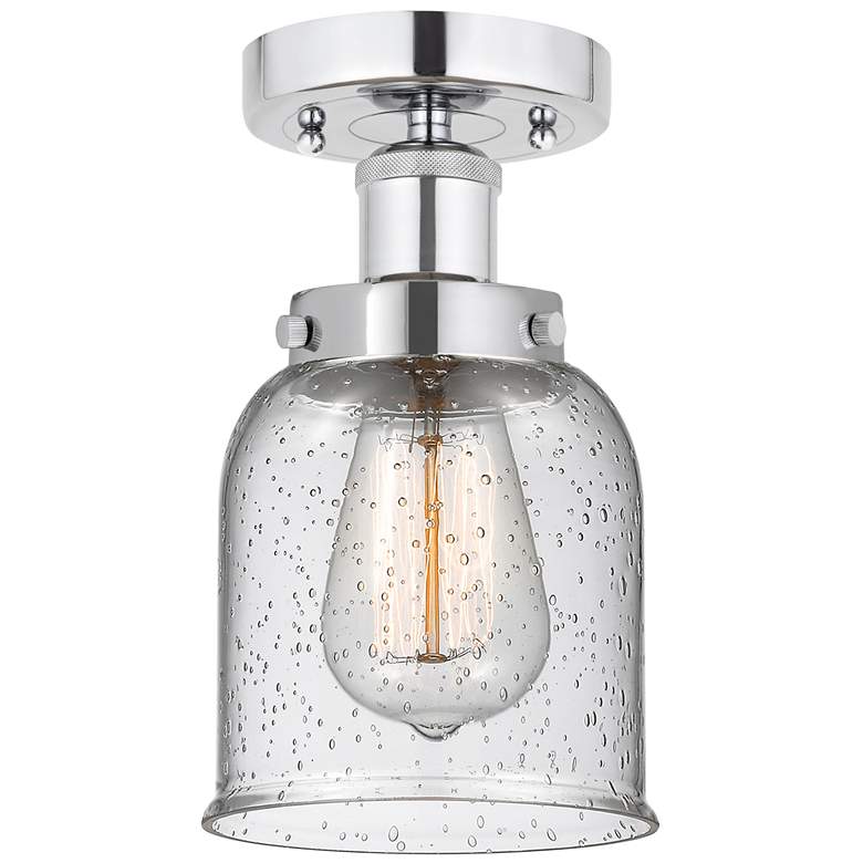 Image 1 Edison Small Bell 7" Polished Chrome Semi Flush Mount w/ Seedy Shade