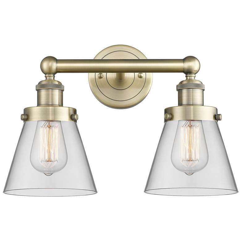 Image 1 Edison Small Cone 15.5"W 2 Light Antique Brass Bath Light With Clear S