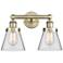 Edison Small Cone 15.5"W 2 Light Antique Brass Bath Light With Clear S