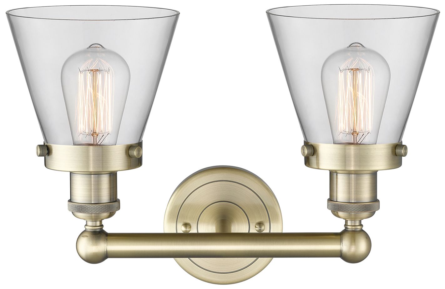 Image 2 Edison Small Cone 15.5"W 2 Light Antique Brass Bath Light With Clear S more views
