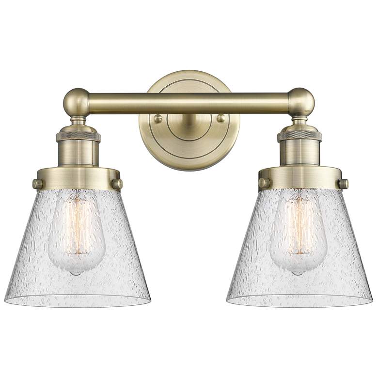 Image 1 Edison Small Cone 15.5"W 2 Light Antique Brass Bath Light With Seedy S