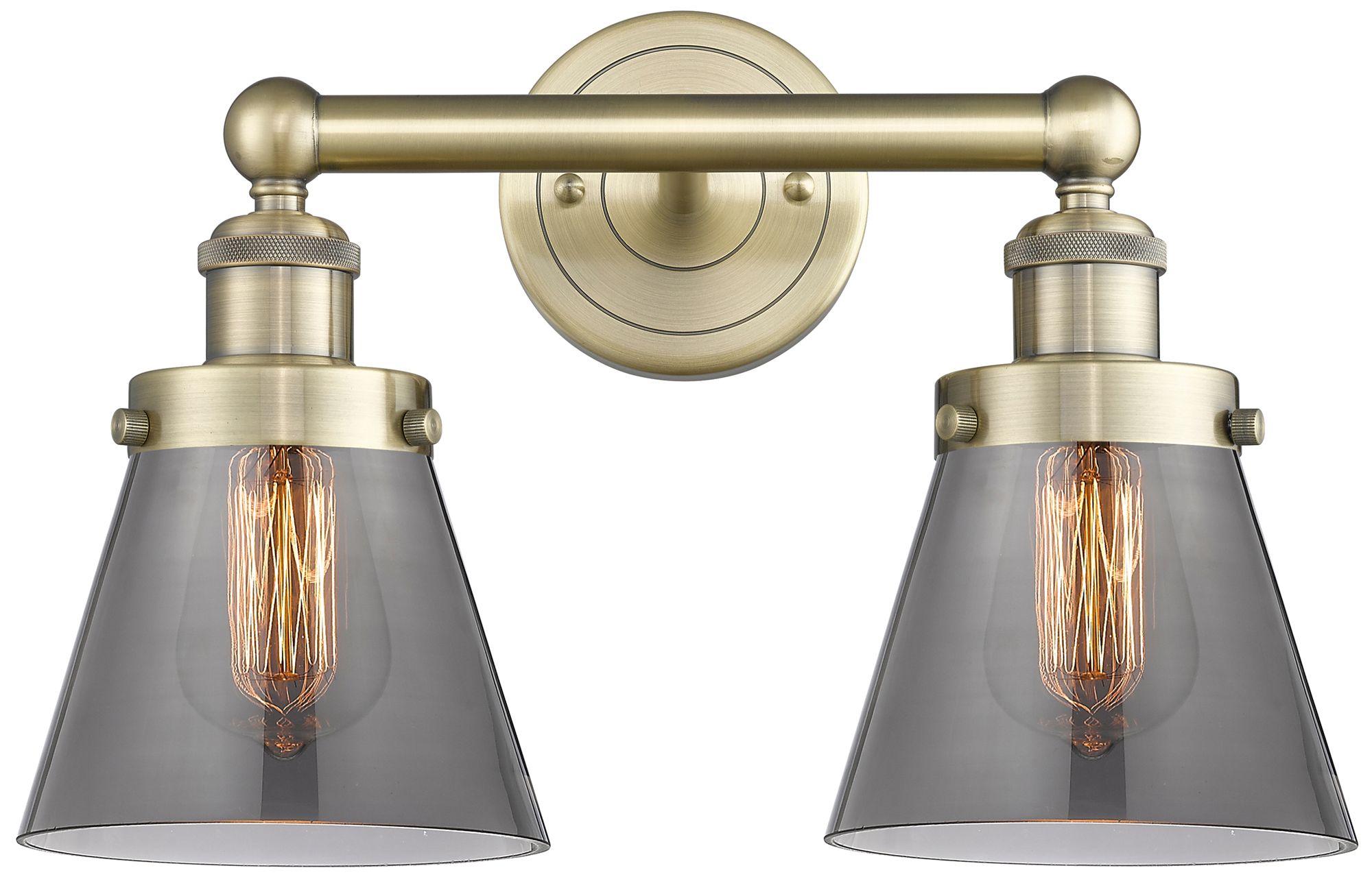 Edison Small Cone 15.5"W 2 Light Antique Brass Bath Light With Smoke S
