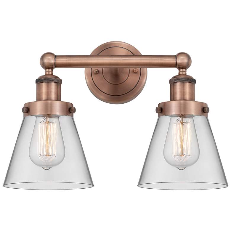 Image 1 Edison Small Cone 15.5"W 2 Light Antique Copper Bath Light With Clear
