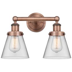 Edison Small Cone 15.5&quot;W 2 Light Antique Copper Bath Light With Clear