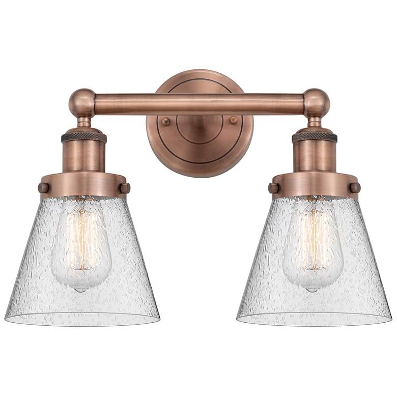 Image 1 Edison Small Cone 15.5"W 2 Light Antique Copper Bath Light With Seedy