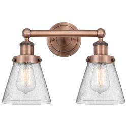 Edison Small Cone 15.5&quot;W 2 Light Antique Copper Bath Light With Seedy