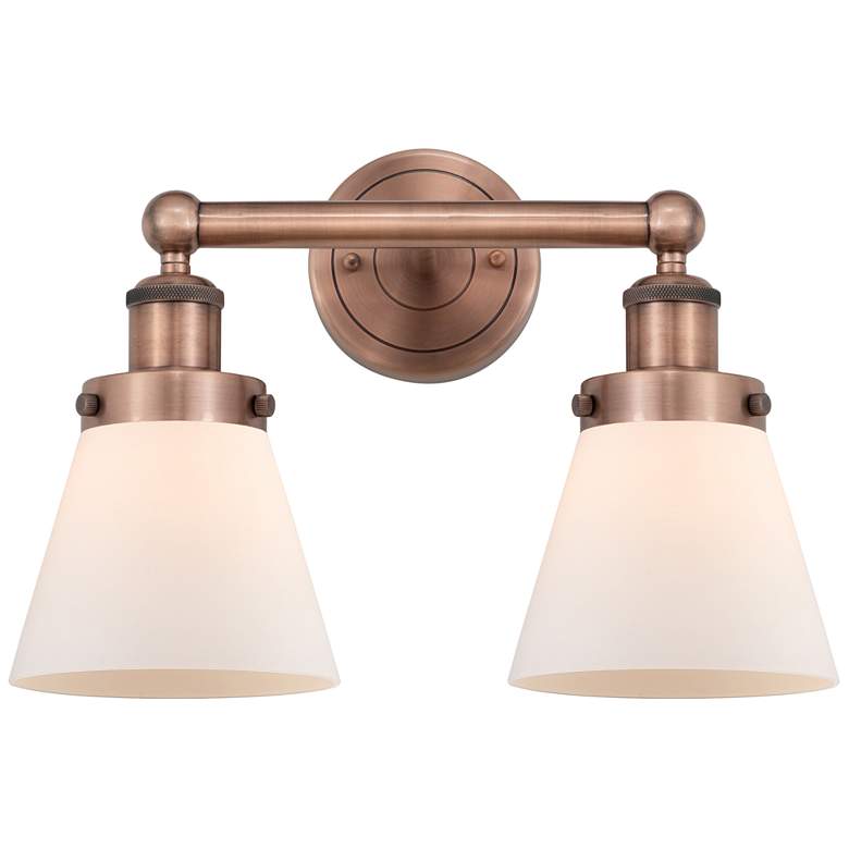 Image 1 Edison Small Cone 15.5"W 2 Light Antique Copper Bath Light With White