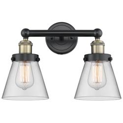 Edison Small Cone 15.5&quot;W 2 Light Black Brass Bath Light With Clear Sha