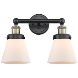 Edison Small Cone 15.5&quot;W 2 Light Black Brass Bath Light With White Sha