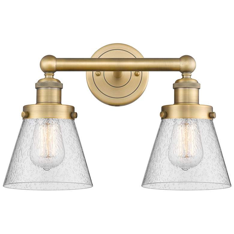 Image 1 Edison Small Cone 15.5"W 2 Light Brushed Brass Bath Light With Seedy S