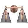 Edison Small Cone 15.5"W 2 Light Copper Bath Light With Smoke Shade