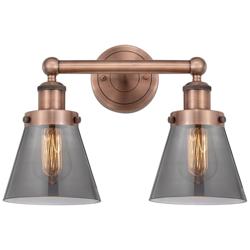 Edison Small Cone 15.5&quot;W 2 Light Copper Bath Light With Smoke Shade