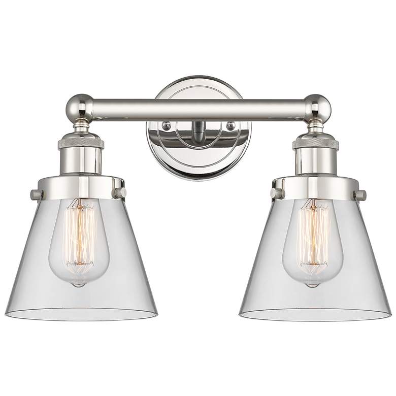 Image 1 Edison Small Cone 15.5"W 2 Light Polished Nickel Bath Light w/ Clear S