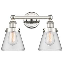 Edison Small Cone 15.5&quot;W 2 Light Polished Nickel Bath Light w/ Clear S