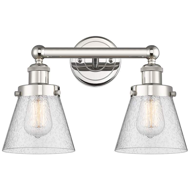 Image 1 Edison Small Cone 15.5"W 2 Light Polished Nickel Bath Light w/ Seedy S