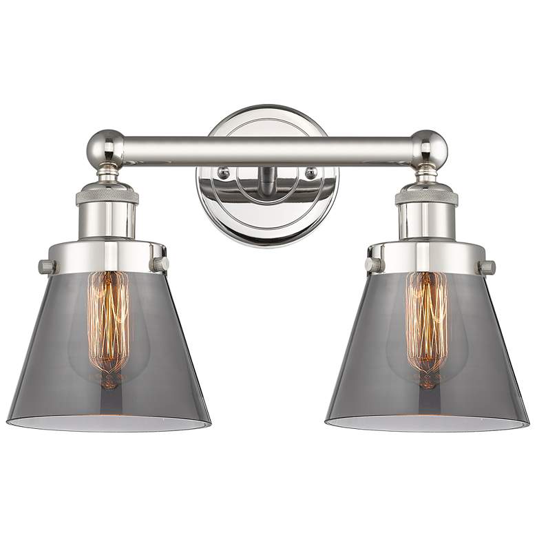 Image 1 Edison Small Cone 15.5"W 2 Light Polished Nickel Bath Light w/ Smoke S