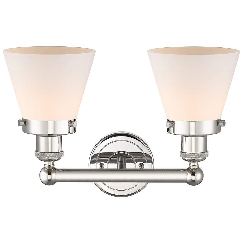 Image 2 Edison Small Cone 15.5"W 2 Light Polished Nickel Bath Light w/ White S more views