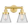 Edison Small Cone 15.5"W 2 Light Satin Gold Bath Light With Clear Shad