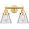 Edison Small Cone 15.5"W 2 Light Satin Gold Bath Light With Clear Shad