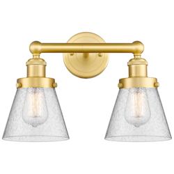Edison Small Cone 15.5&quot;W 2 Light Satin Gold Bath Light With Seedy Shad
