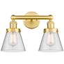 Edison Small Cone 15.5"W 2 Light Satin Gold Bath Light With Seedy Shad