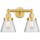 Edison Small Cone 15.5"W 2 Light Satin Gold Bath Light With Seedy Shad