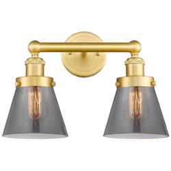 Edison Small Cone 15.5&quot;W 2 Light Satin Gold Bath Light With Smoke Shad