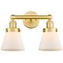 Edison Small Cone 15.5"W 2 Light Satin Gold Bath Light With White Shad