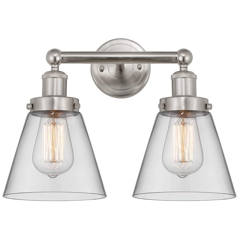 Image 1 Edison Small Cone 16" 2-Light Brushed Nickel Bath Light w/ Clear Shade