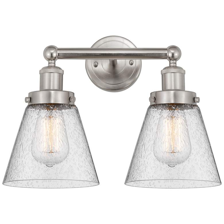 Image 1 Edison Small Cone 16" 2-Light Brushed Nickel Bath Light w/ Mercury Sha