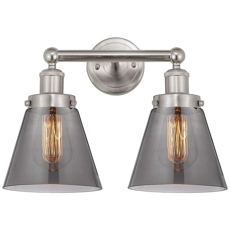 Image 1 Edison Small Cone 16" 2-Light Brushed Nickel Bath Light w/ Smoke Shade