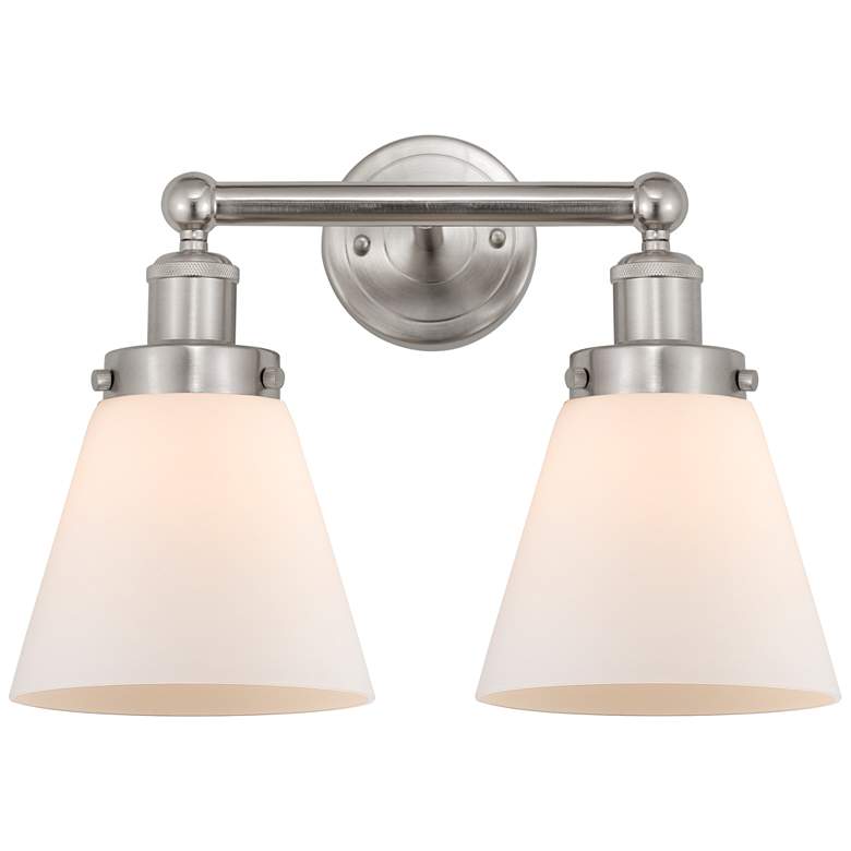 Image 1 Edison Small Cone 16" 2-Light Brushed Nickel Bath Light w/ White Shade