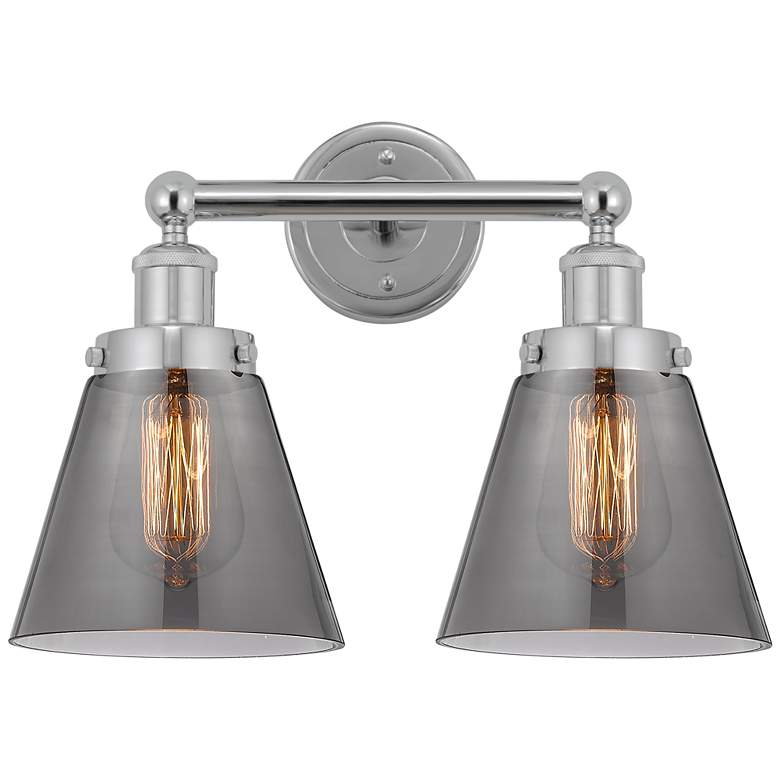 Image 1 Edison Small Cone 16" 2-Light Chrome Bath Light w/ Smoke Shade