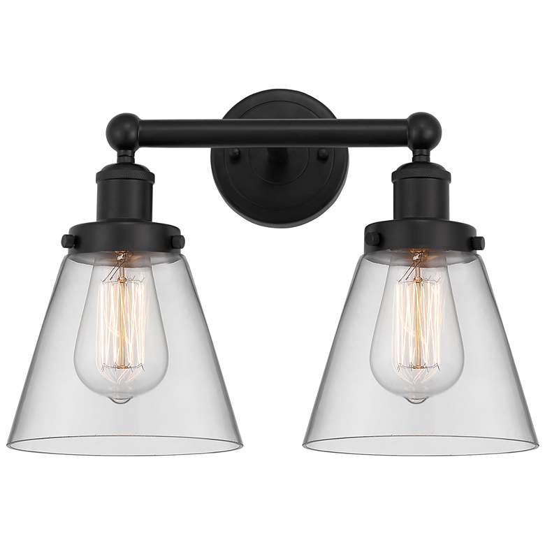 Image 1 Edison Small Cone 16" 2-Light Matte Black Bath Light w/ Clear Shade
