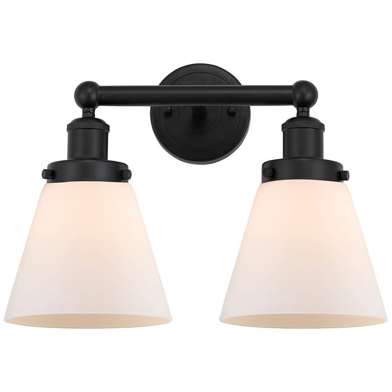 Image 1 Edison Small Cone 16" 2-Light Matte Black Bath Light w/ Matte White Sh
