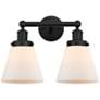 1_Edison Small Cone 16" 2-Light Matte Black Bath Light w/ Matte White Sh