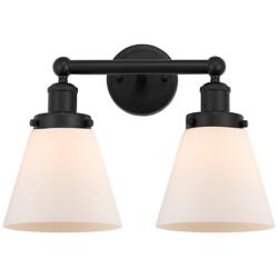 Edison Small Cone 16" 2-Light Matte Black Bath Light w/ Matte White Sh