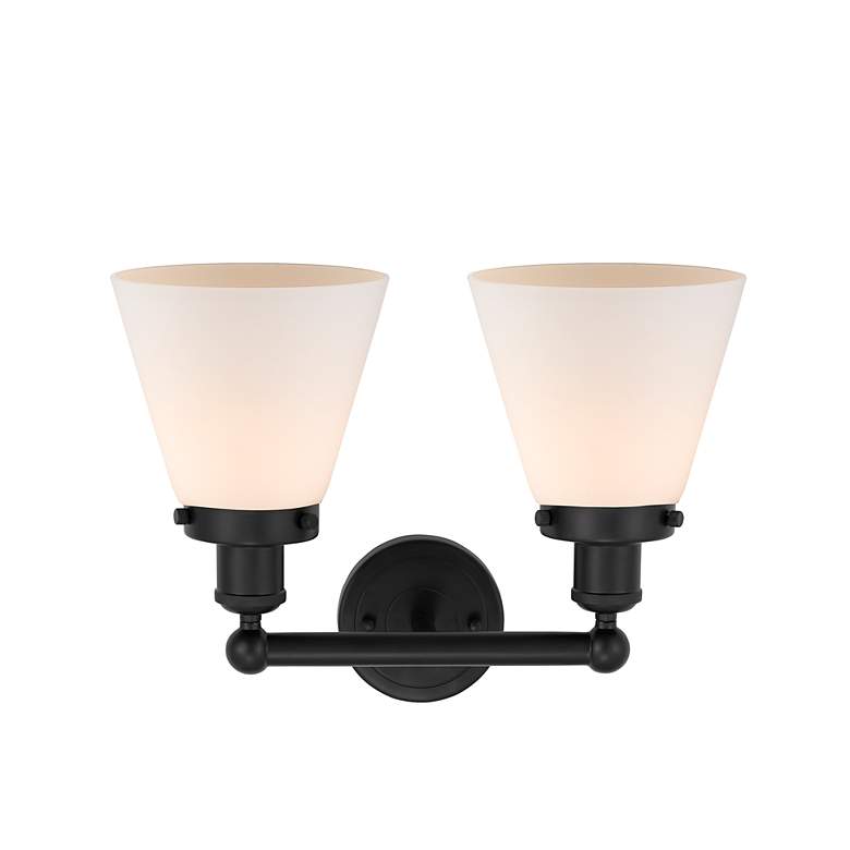 Image 2 Edison Small Cone 16" 2-Light Matte Black Bath Light w/ Matte White Sh more views